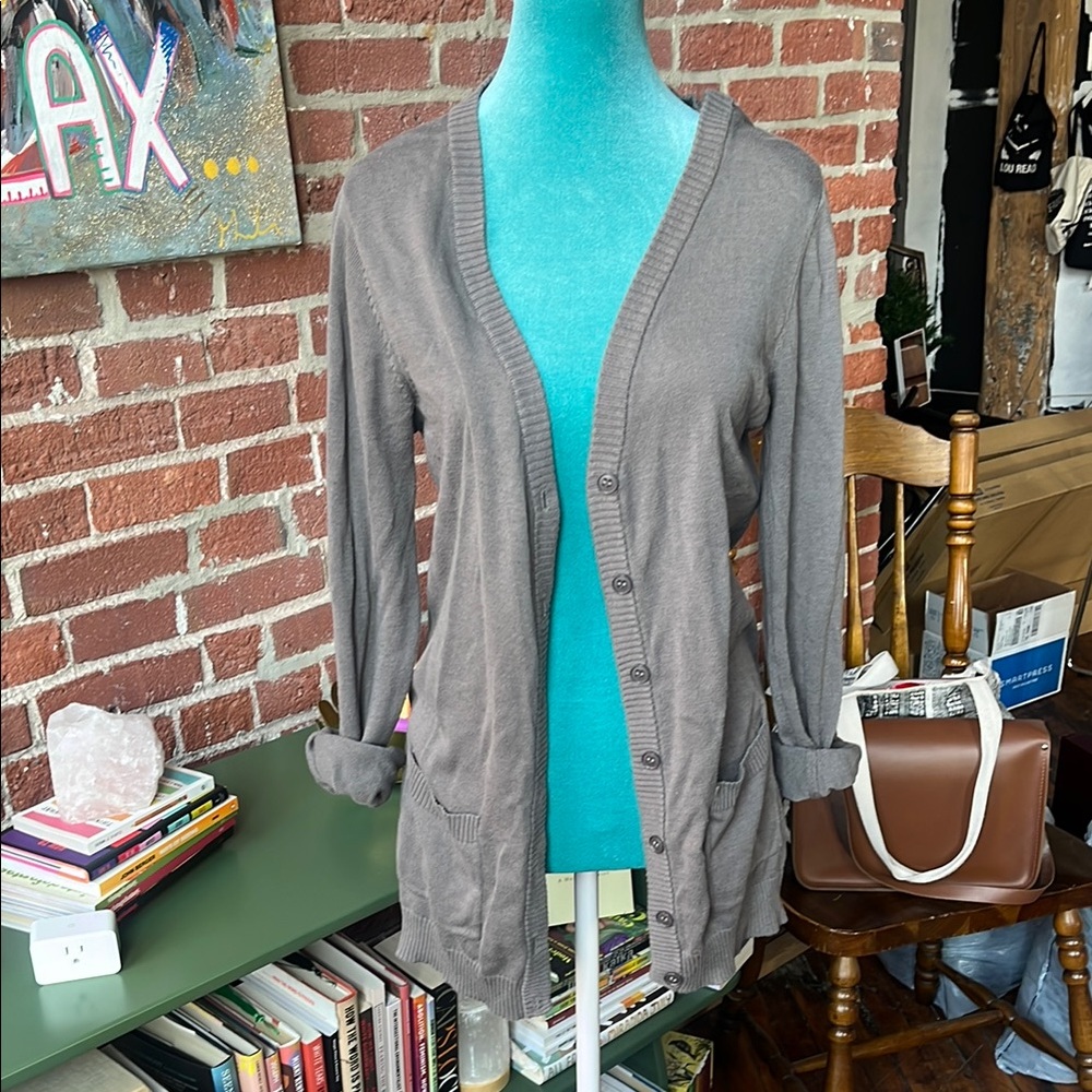women's gray boyfriend cardigan sweater